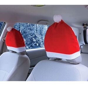 Santa Hat Car Seat Headrest Covers Auto Accessory Car Decoration 2 Pack